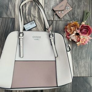 NEW GUESS FAUX HARD SAFFIANO SATCHEL+COIN POUCH